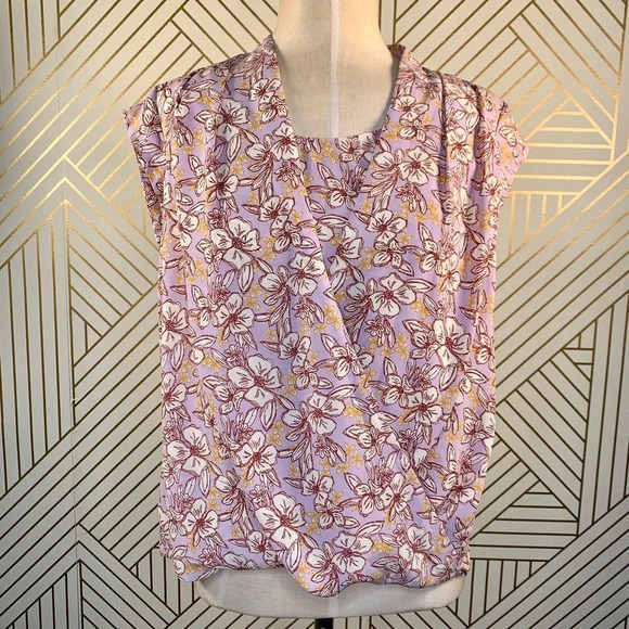 Halogen Surplice Cap Sleeve Blouse Floral Print - Picture 1 of 9